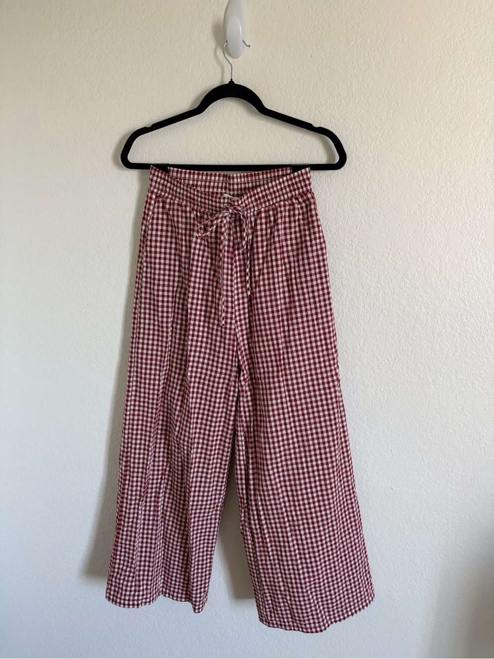 Bohme Wide-Leg Gingham Tie-Waist Pants - Red